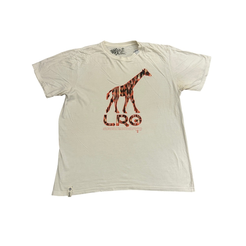 LRG Giraffe Graphic T-Shirt Mens XL Cream Short Sleeve Excellent Streetwear Tee